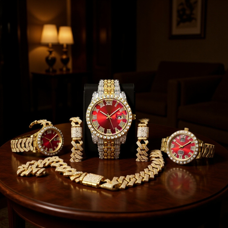 Mystery Jewelry Jar Watches - 4-in-1 Hip Hop Jewelry Set for