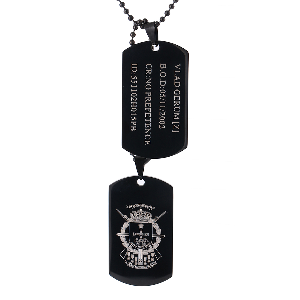 Mens Dog Tag Necklace - Personalized Men Black ID Dog Tag