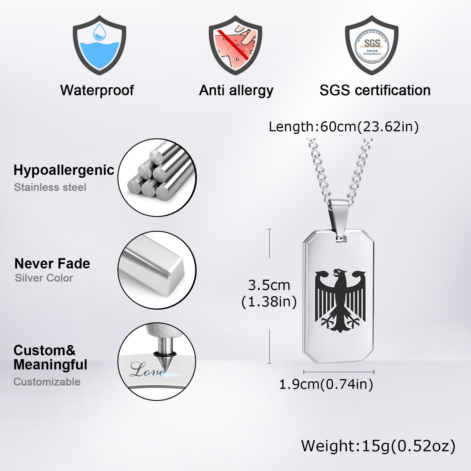 German Eagle Square Neckalces  - Mens Dog Tag Necklace recensie en prijs