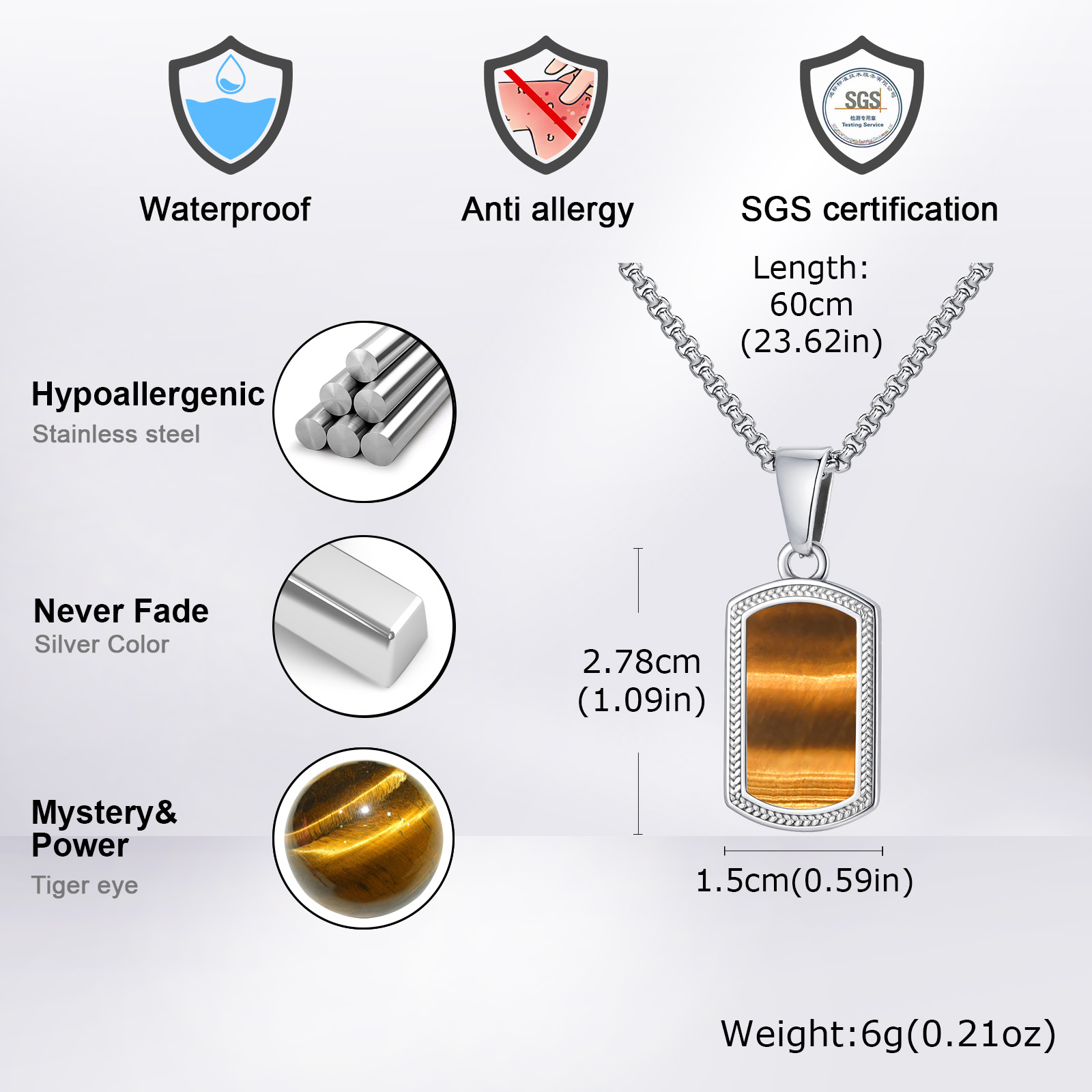 Vnox Stainless Steel Tiger Eye - Mens Dog Tag Necklace recensie en prijs